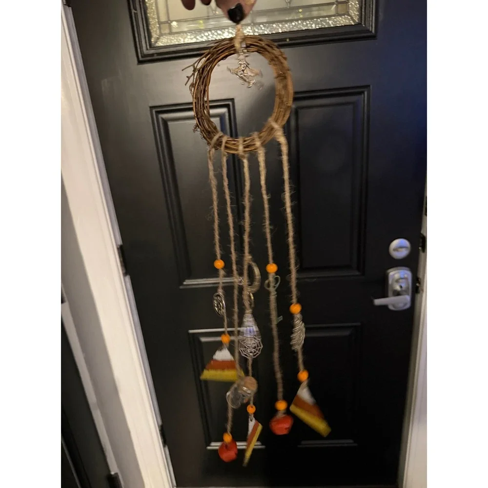 Witches Bells Door Hanger Halloween Wreath Candy Corn Charm Spiritual Protection